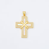 18K Gold Filled Cross Shell Pearl Charm, Cross Pendant for Christian Catholic Baptism, Religious Jewelry Making Supply, 25x33mm, CP2002